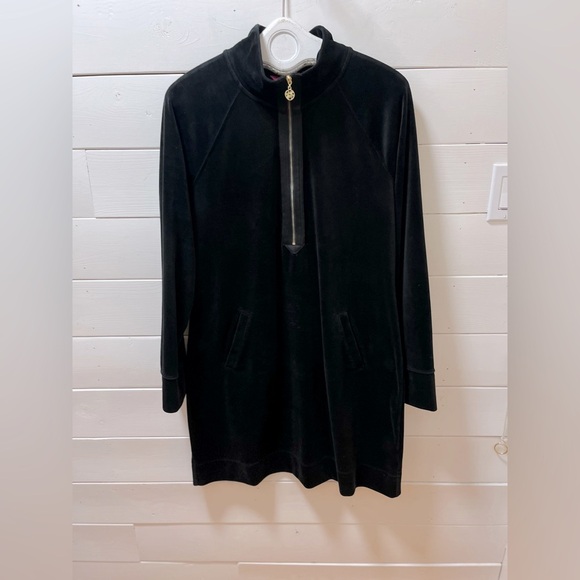 LILLY PULITZER Black Velour Half-Zip Dress XL - Picture 1 of 10
